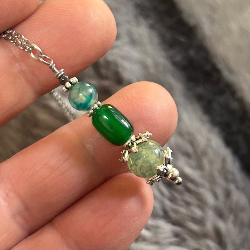Handcrafted dragon vein agate cat eye glass hematite pendant on chain necklace